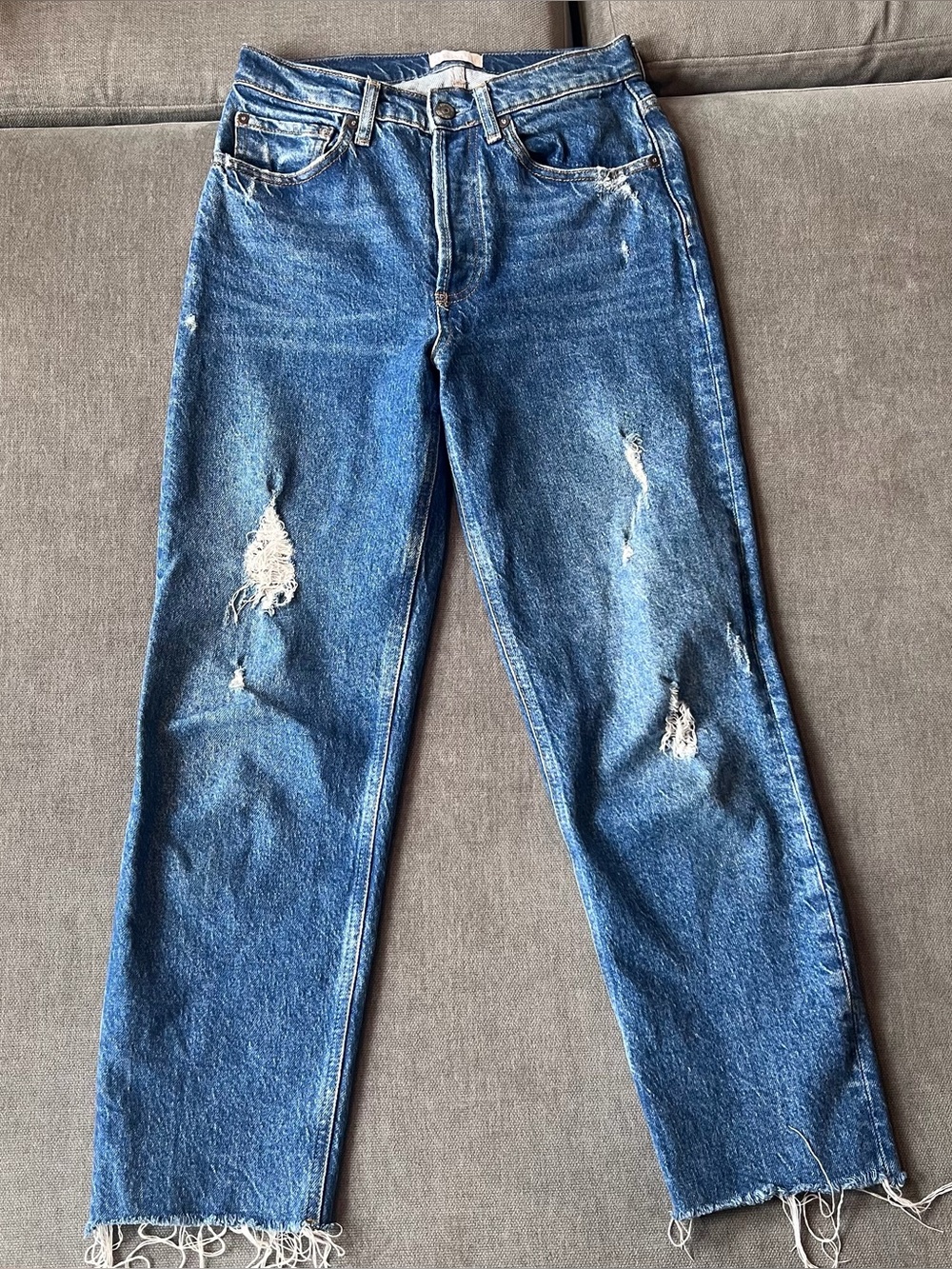 Boyish Tommy High Rise Straight Jeans Blue Distressed‎ Stretch 26